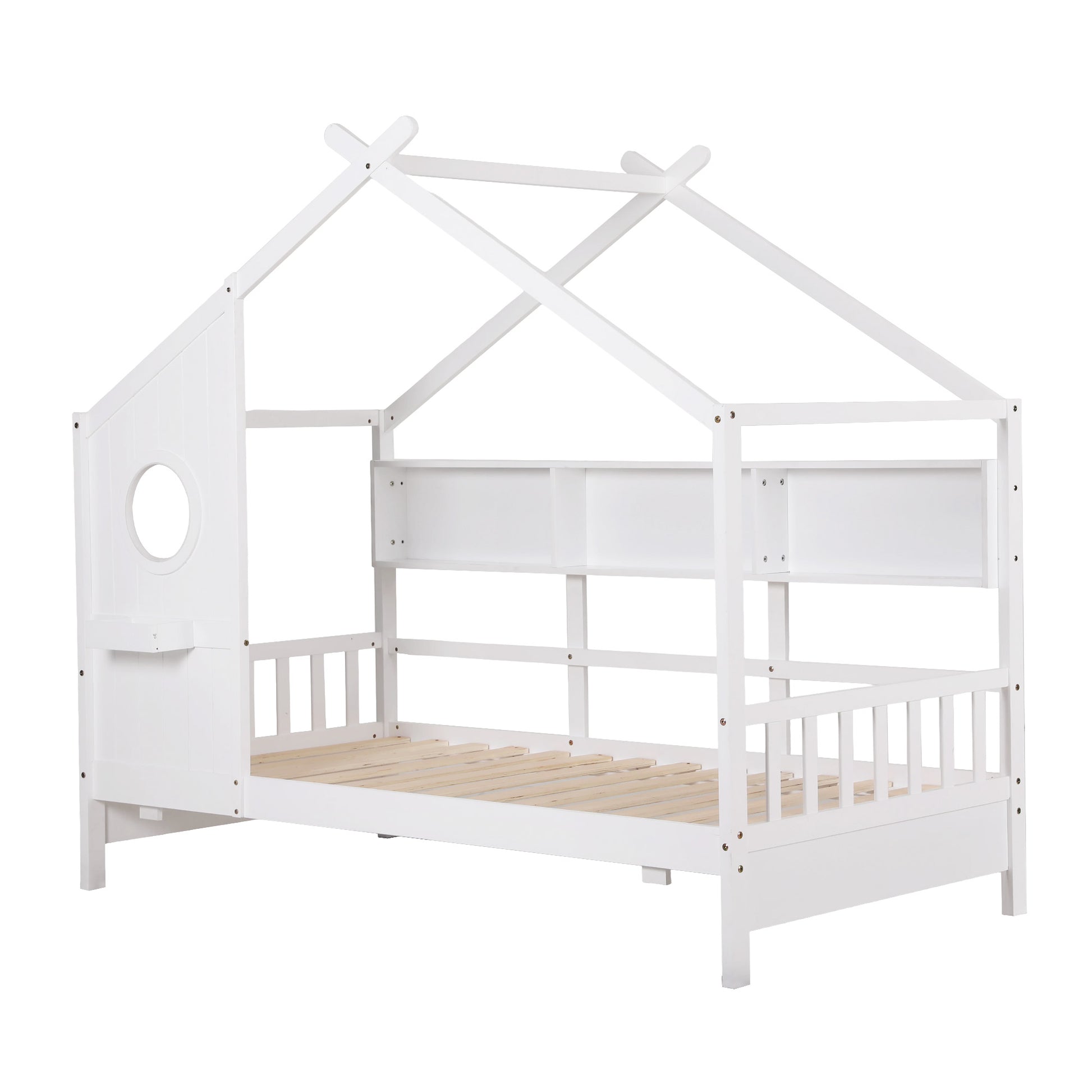 Artiss Kids Single Bed Frame House Bed Solid Wood Montessori Bed for Toddler White - Image 9