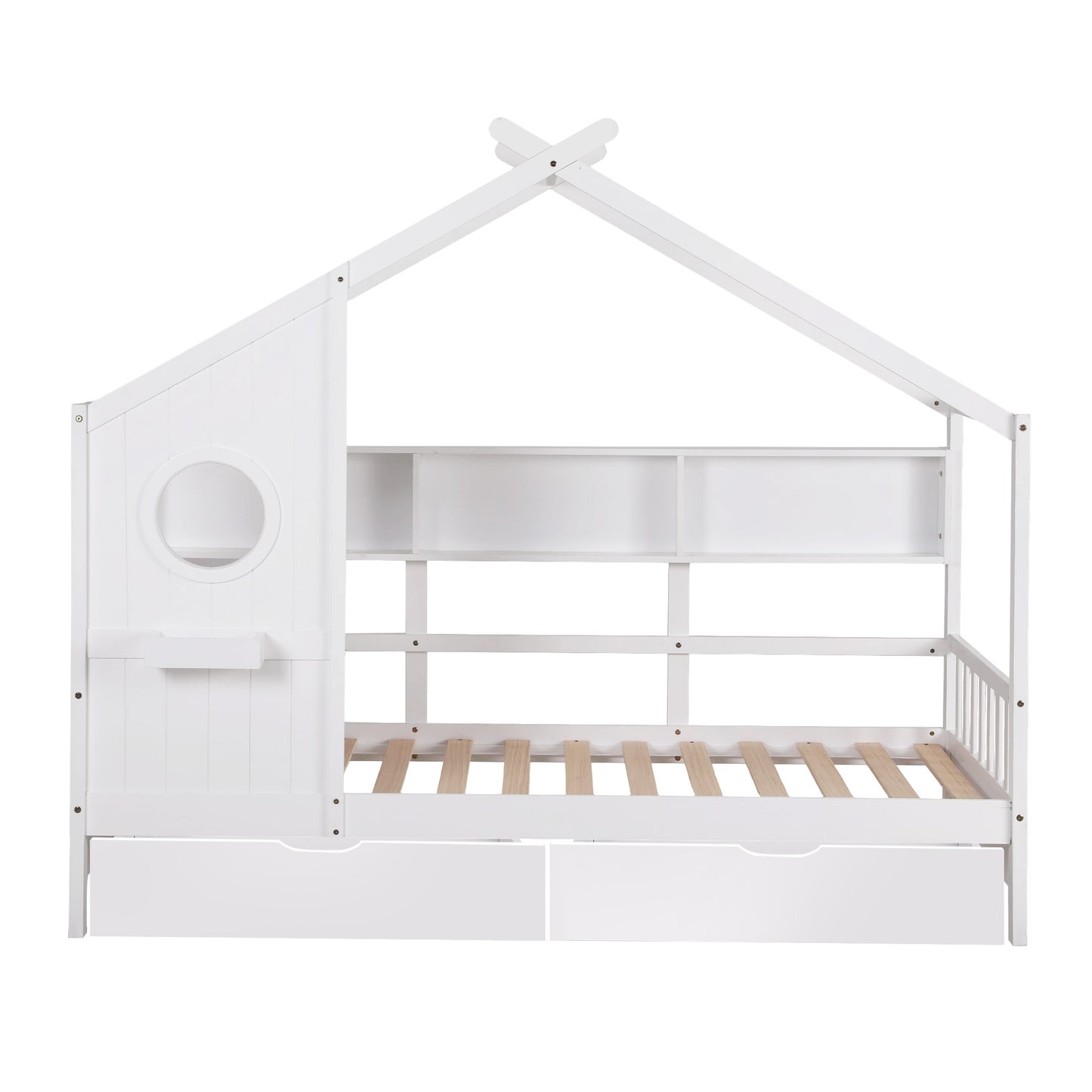 Artiss Kids Single Bed Frame with 3 Storage Bookcase & 2 Drawers House Bed Solid Wood Montessori Bed Easy Assembly White - Image 3