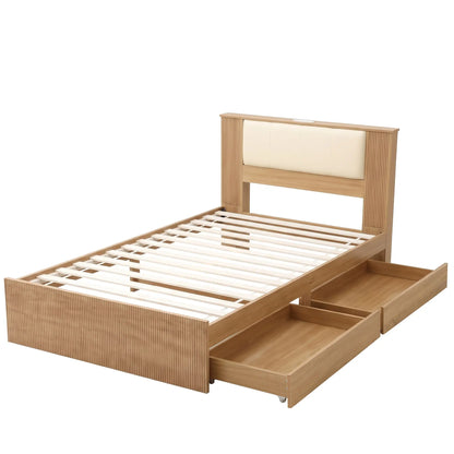 Artiss King Single Bed Frame with 2 Drawers, PU Leather Headboard & Charging Station - Image 2