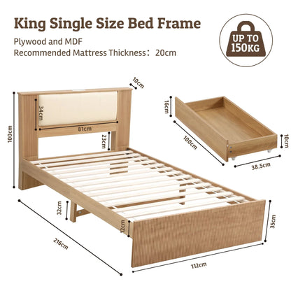 Artiss King Single Bed Frame with 2 Drawers, PU Leather Headboard & Charging Station - Image 3