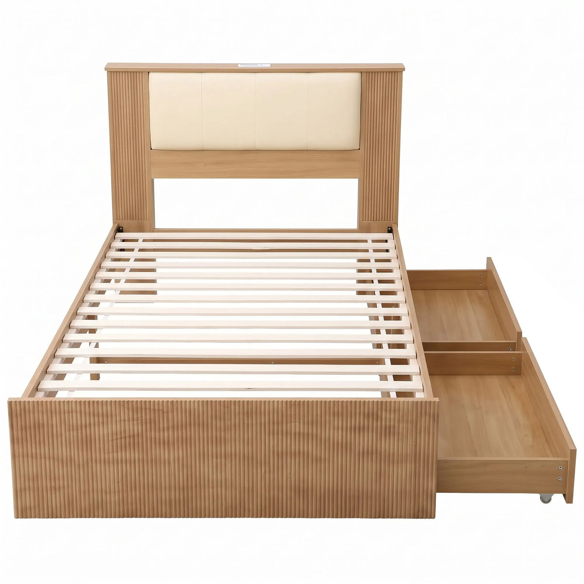 Artiss King Single Bed Frame with 2 Drawers, PU Leather Headboard & Charging Station - Image 4