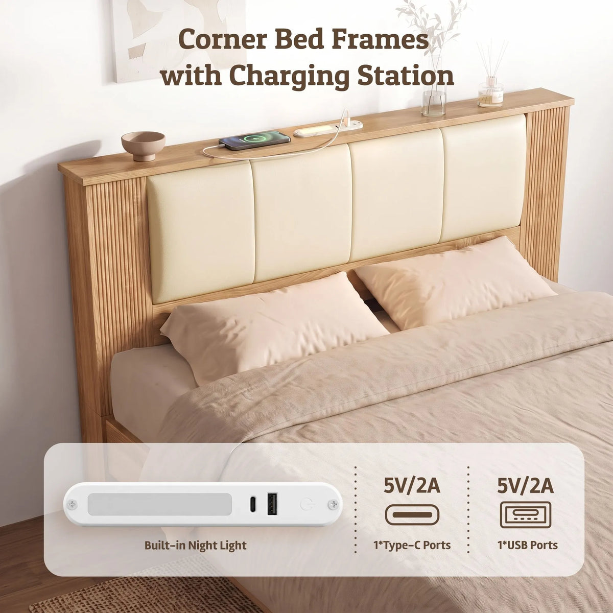 Artiss King Single Bed Frame with 2 Drawers, PU Leather Headboard & Charging Station - Image 6