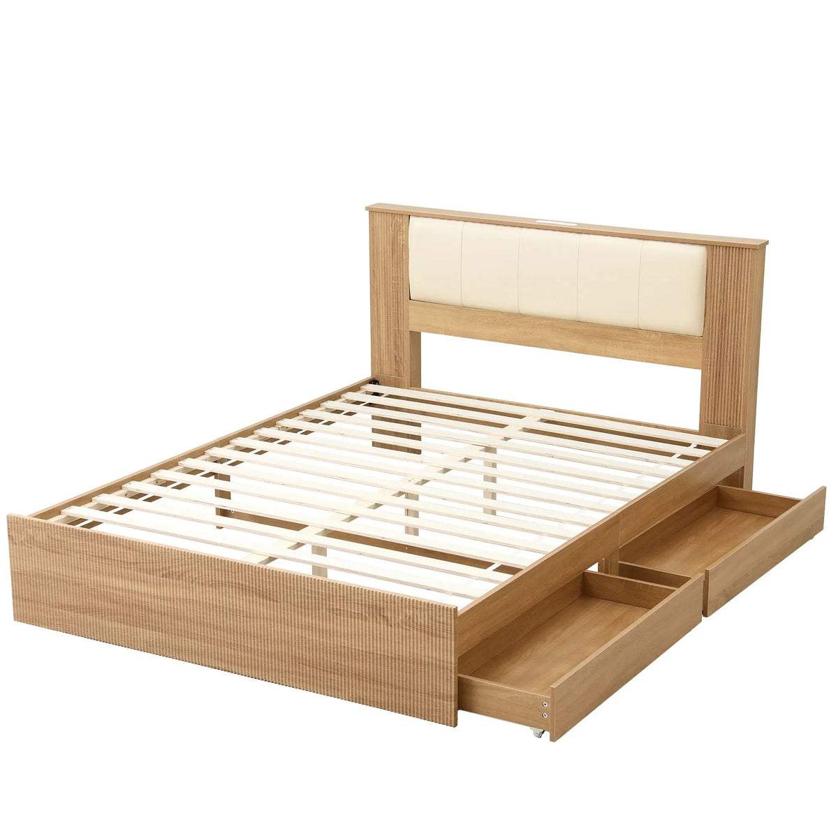 Artiss Queen Bed Frame with 2 Drawers, PU Leather Headboard & Charging Station - Image 2