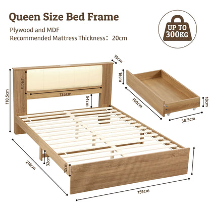 Artiss Queen Bed Frame with 2 Drawers, PU Leather Headboard & Charging Station - Image 3