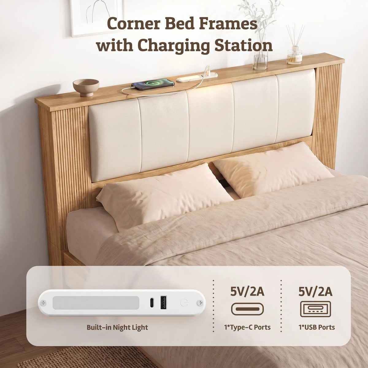Artiss Queen Bed Frame with 2 Drawers, PU Leather Headboard & Charging Station - Image 6