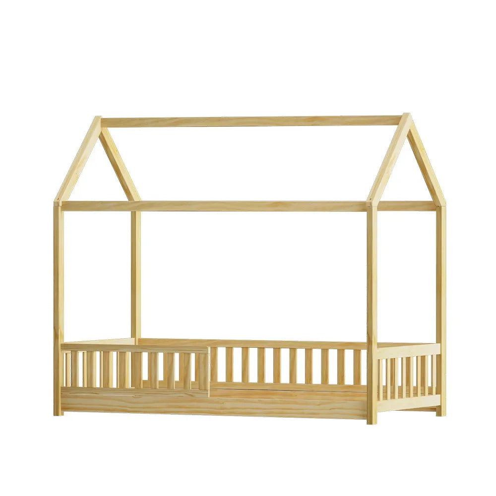 Artiss Bed Frame Wooden Kids House Frame Oak ROCK - Image 7