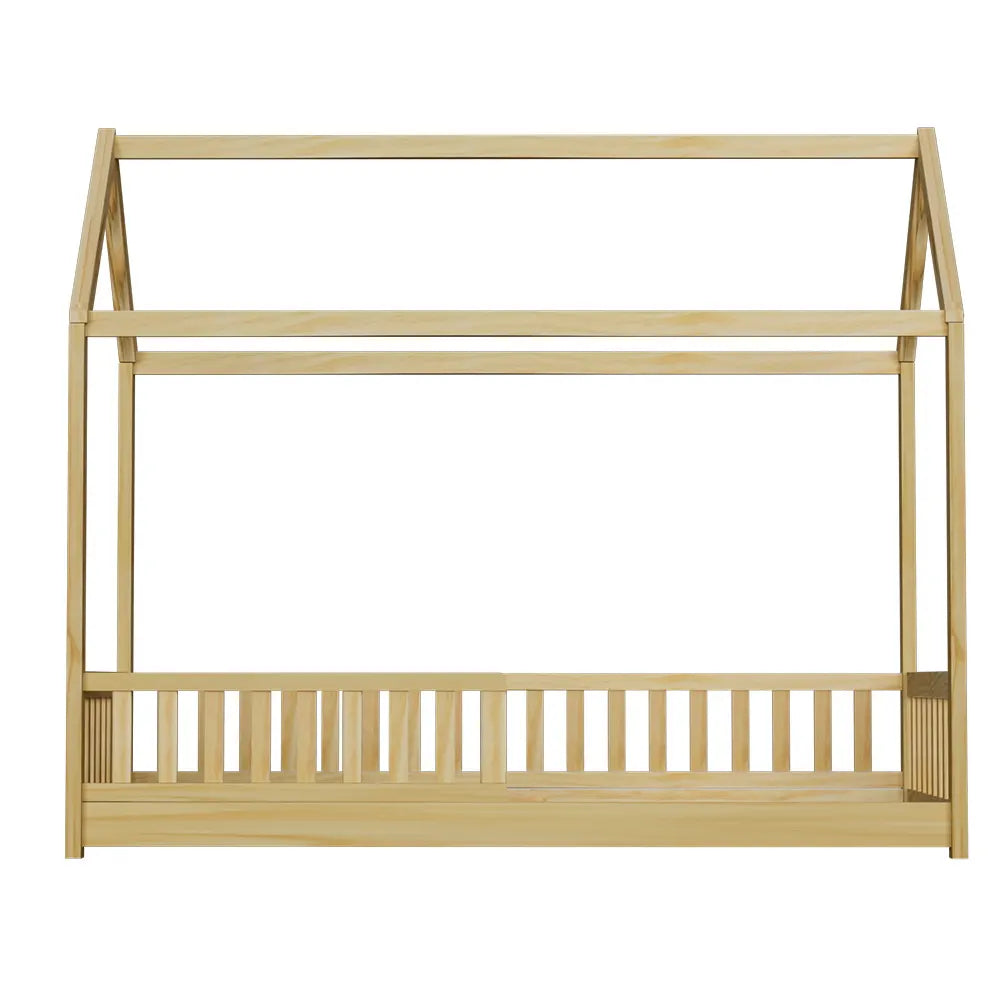 Artiss Bed Frame Wooden Kids House Frame Oak ROCK - Image 2