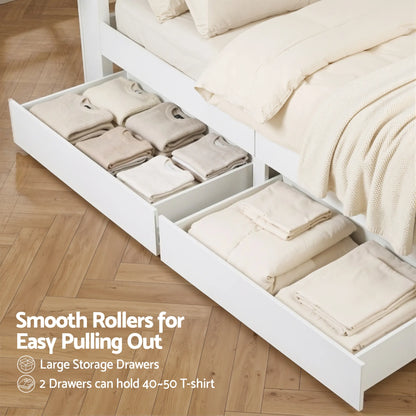 Artiss Queen Bed Frame with Storage Drawers White Platform Bedframe with Bookcase Headboard Charging Station Led Light - Image 7