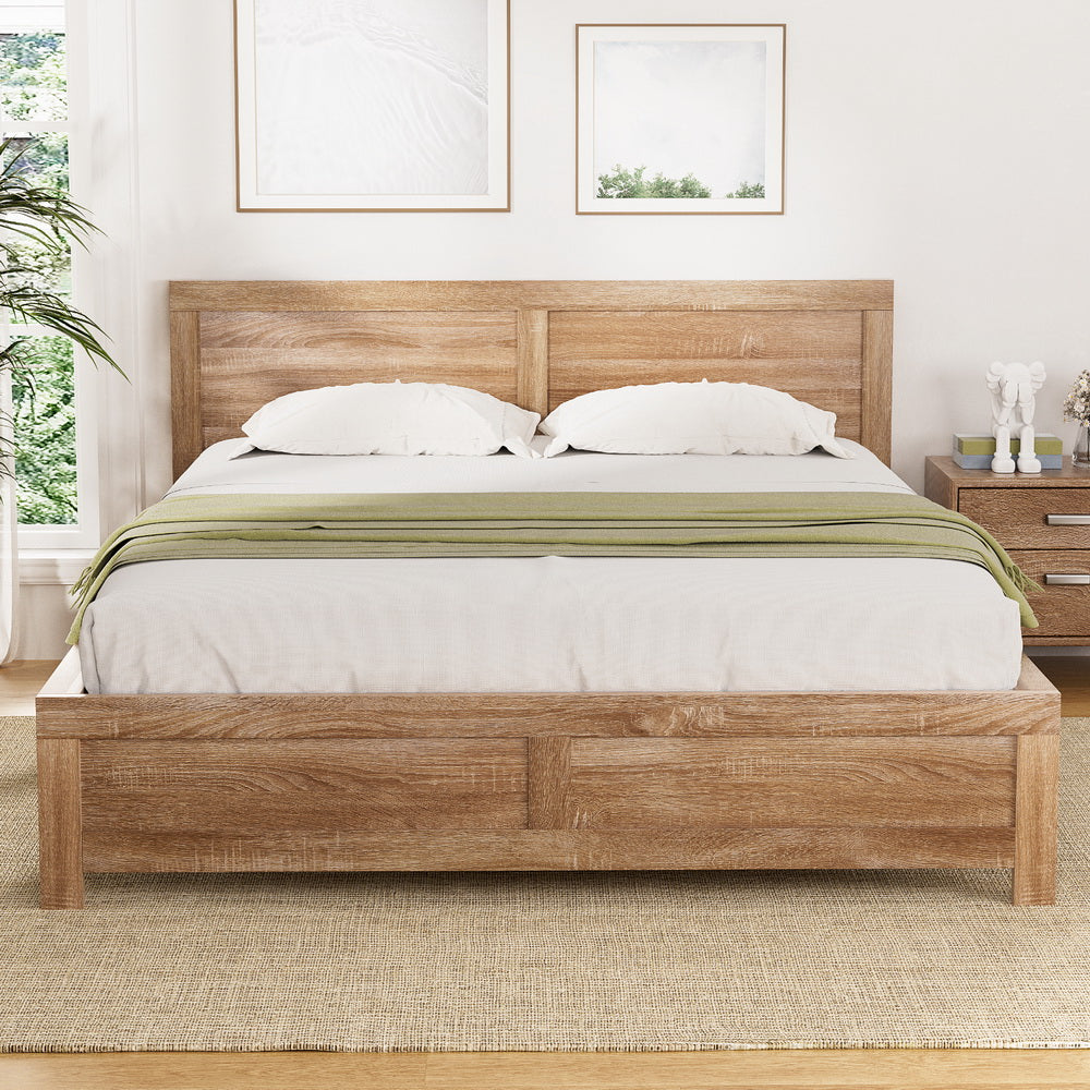 Artiss Bed Frame Double Size Wooden Acacia Wood OATMEAL - Image 7