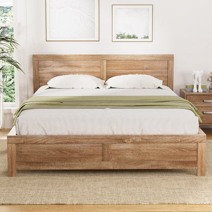 Artiss Bed Frame Double Size Wooden Acacia Wood OATMEAL - Image 7