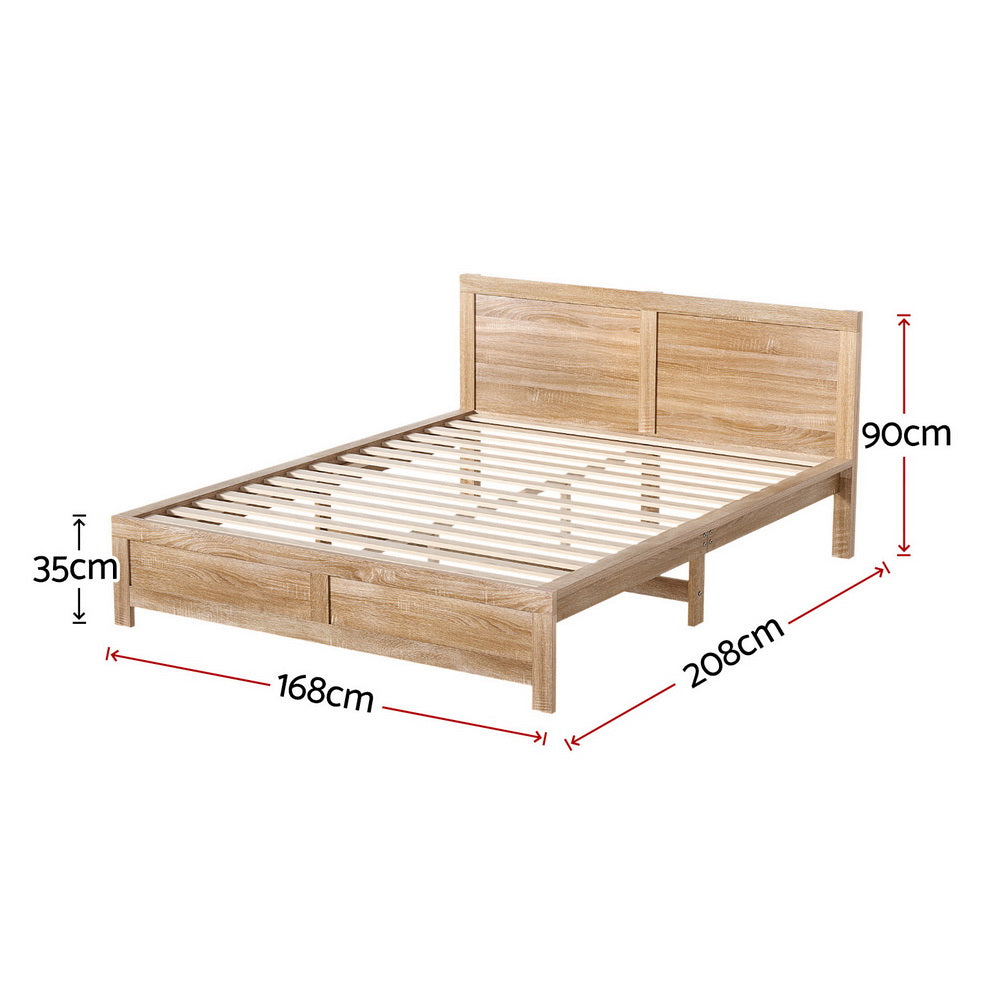 Artiss Bed Frame Queen Size Wooden Acacia Wood OATMEAL - Image 2