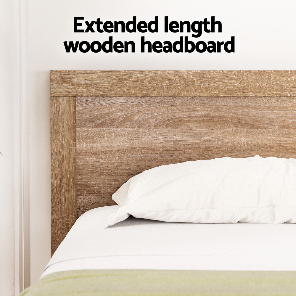 Artiss Bed Frame Queen Size Wooden Acacia Wood OATMEAL - Image 5