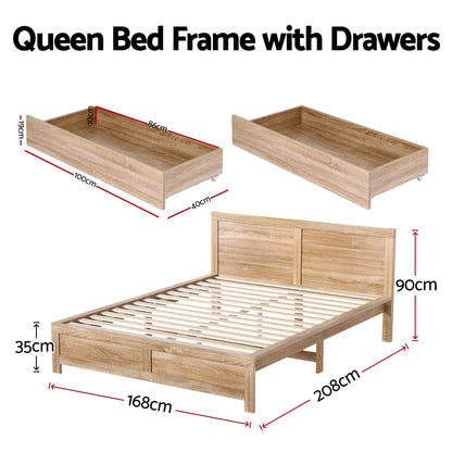 Artiss Queen Size Bed Frame with 2 Drawers Bedroom Furniture - Image 3