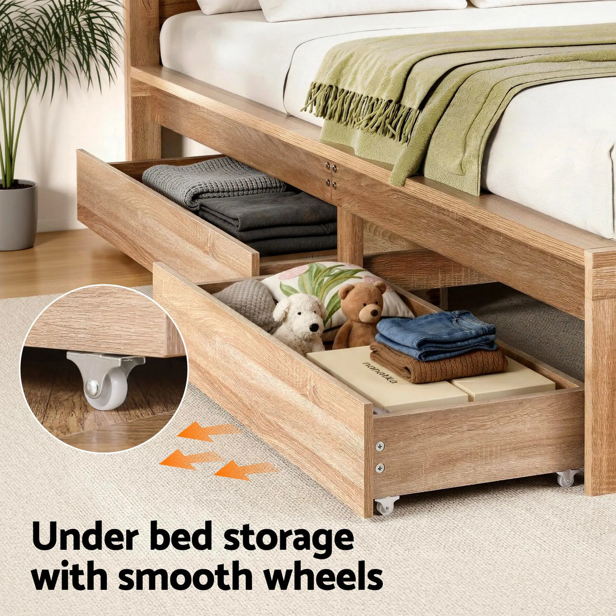 Artiss Queen Size Bed Frame with 2 Drawers Bedroom Furniture - Image 8