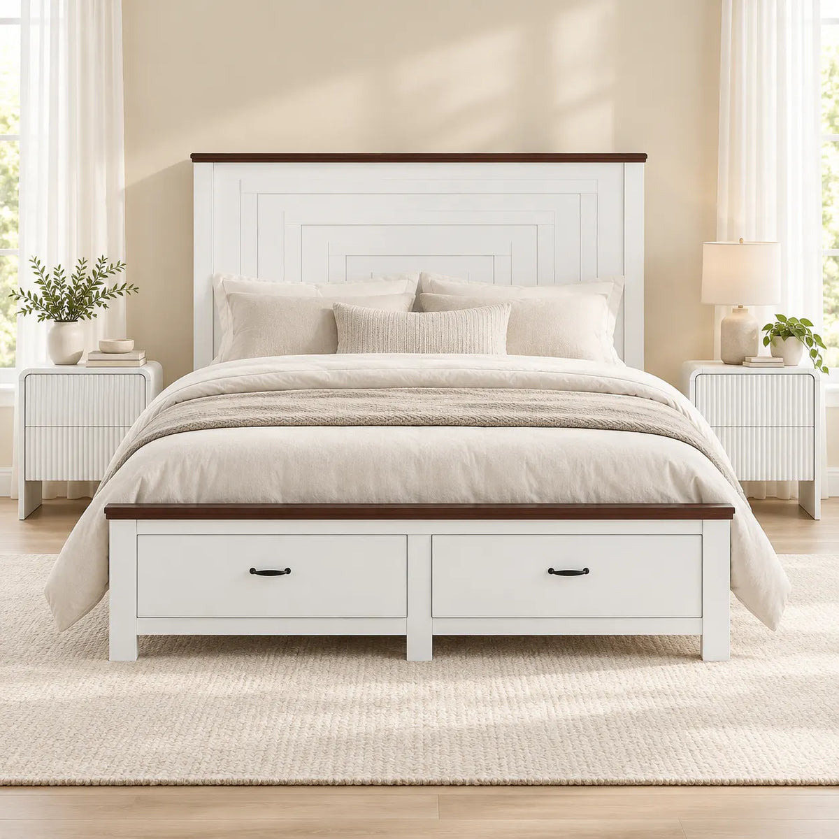 Artiss Double Wooden Bed Frame and 2 Bedside Table Bedroom Furniture Set