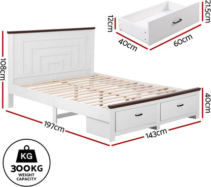 Artiss Double Wooden Bed Frame and 2 Bedside Table Bedroom Furniture Set - Image 3