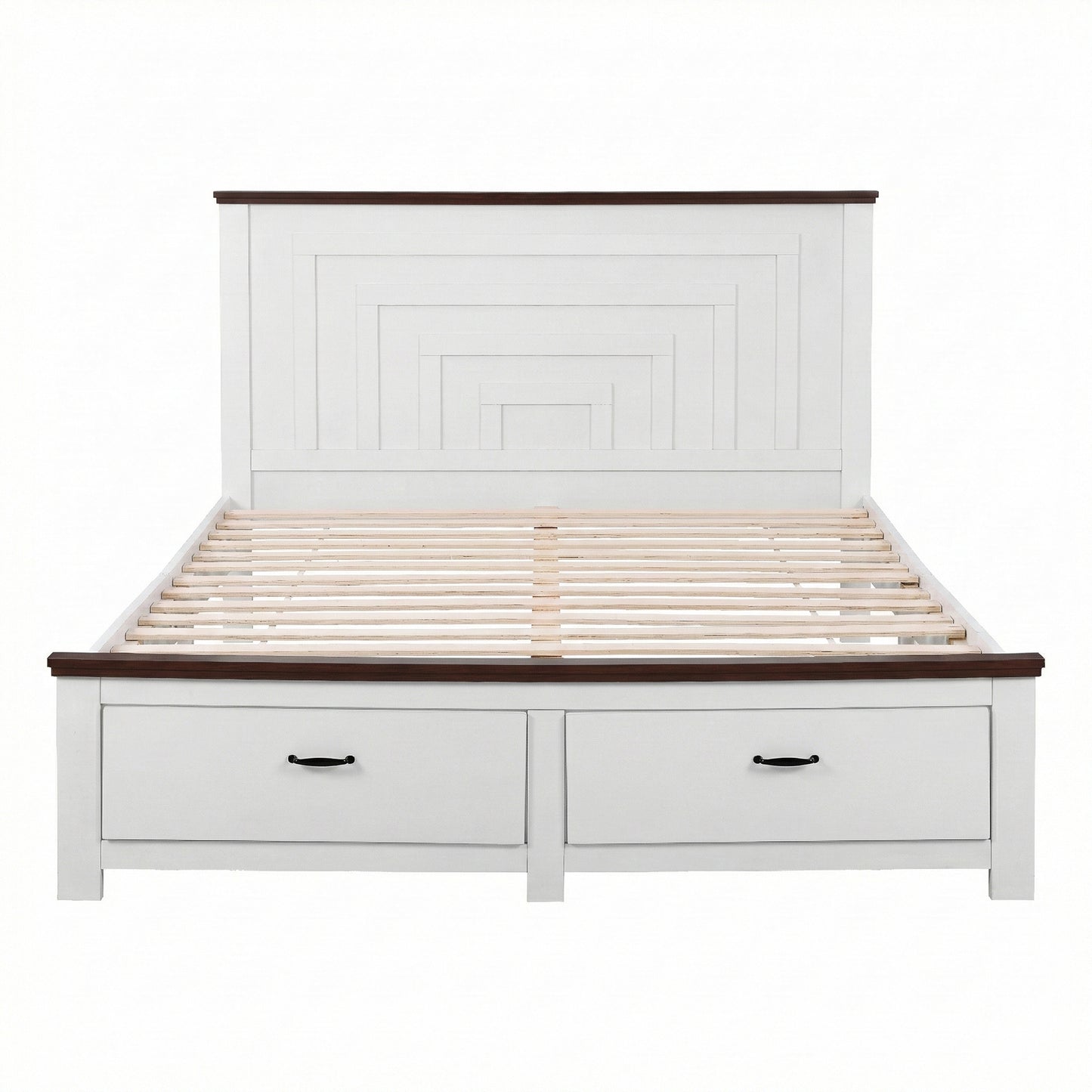 Artiss Double Wooden Bed Frame with 2 Drawer Platform Bed with 108cm Solid High Headboard White Bed Base for Bedroom Easy Assembly - Image 3