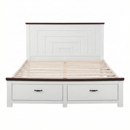 Artiss Double Wooden Bed Frame with 2 Drawer Platform Bed with 108cm Solid High Headboard White Bed Base for Bedroom Easy Assembly - Image 3