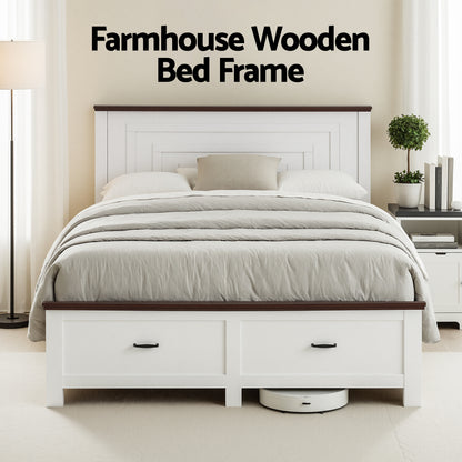 Artiss Double Wooden Bed Frame with 2 Drawer Platform Bed with 108cm Solid High Headboard White Bed Base for Bedroom Easy Assembly - Image 4