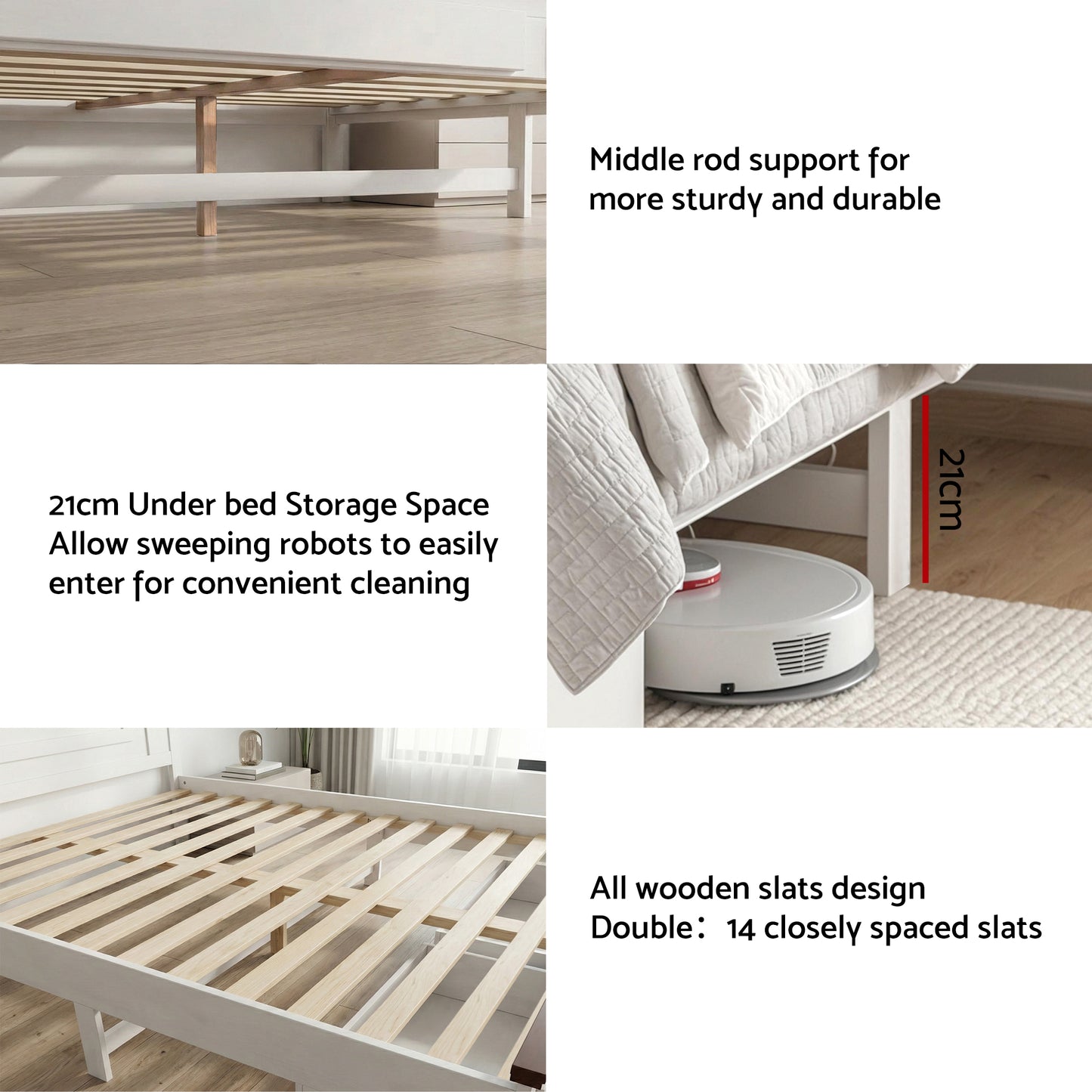 Artiss Double Wooden Bed Frame with 2 Drawer Platform Bed with 108cm Solid High Headboard White Bed Base for Bedroom Easy Assembly - Image 7