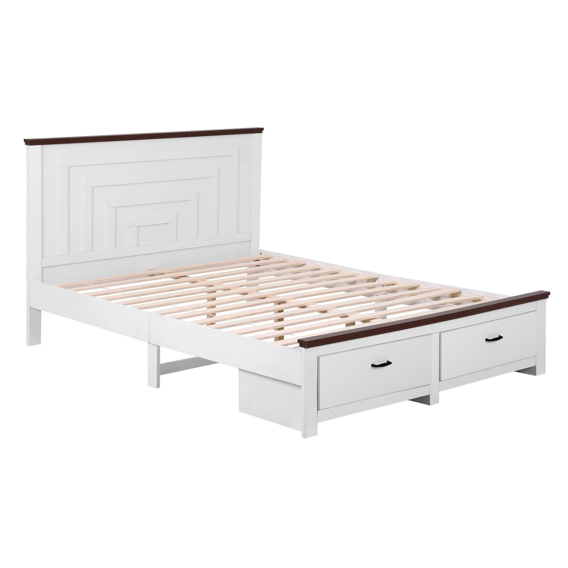 Artiss Double Wooden Bed Frame with 2 Drawer Platform Bed with 108cm Solid High Headboard White Bed Base for Bedroom Easy Assembly - Image 8