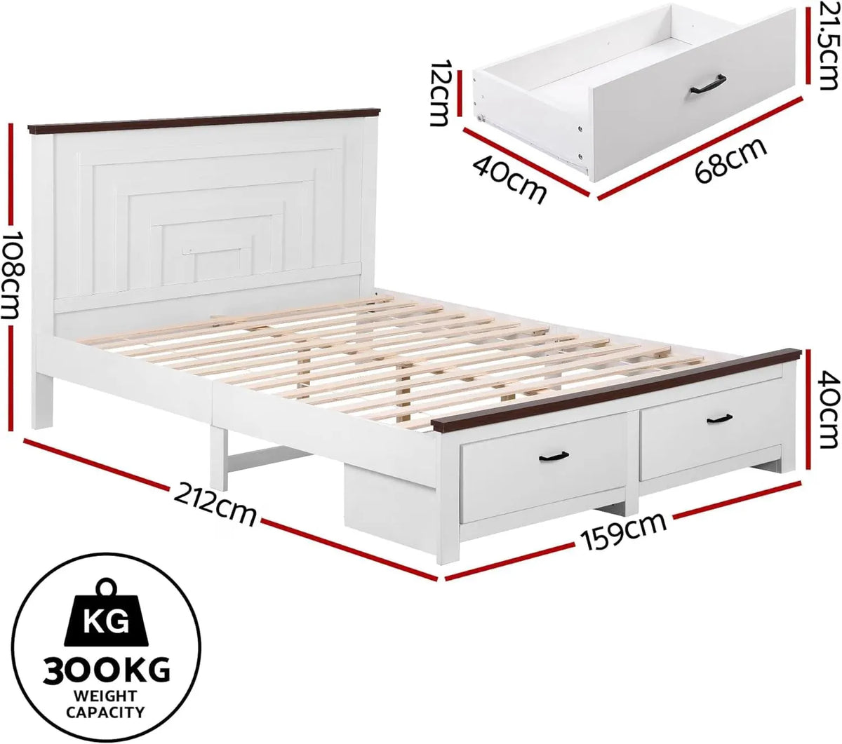 Artiss Queen Wooden Bed Frame and 2 Bedside Table Bedroom Furniture Set - Image 3