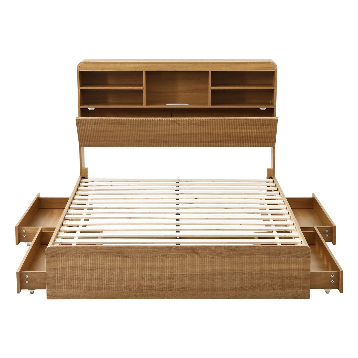 Artiss Double Bed Frame with Storage, 4 Drawers, USB and Night Light Natural - Image 2