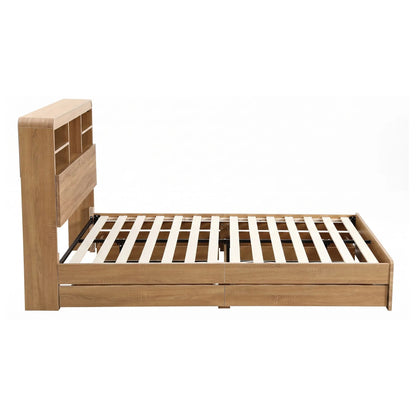 Artiss Double Bed Frame with Storage, 4 Drawers, USB and Night Light Natural - Image 4