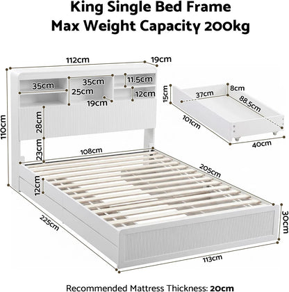 Artiss King Single Bed Frame and 2 Bedside Table Bedroom Furniture Set - Image 2