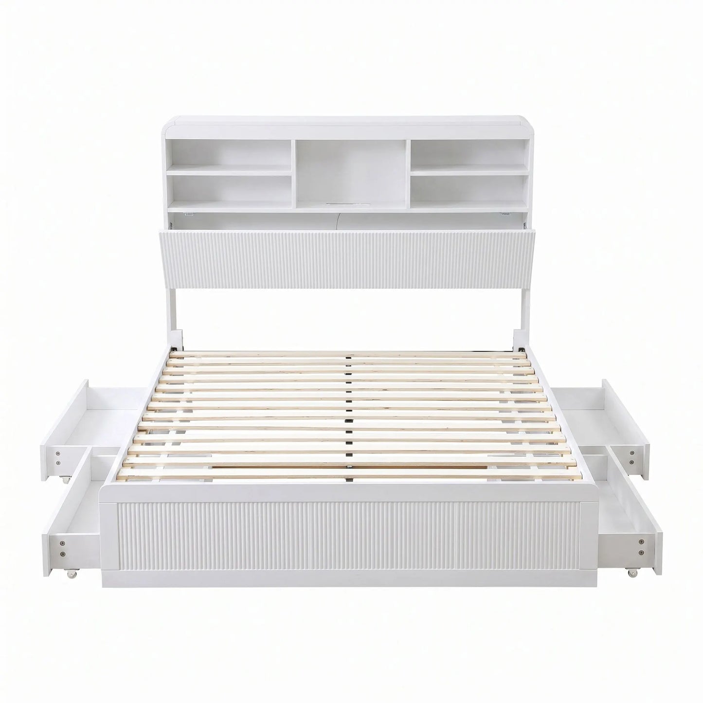 Artiss King Single Bed Frame with Storage, 4 Drawers, USB and Night Light White - Image 2