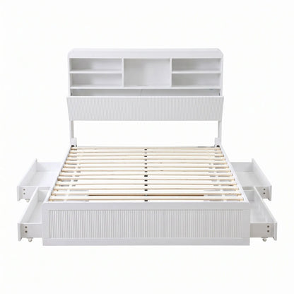 Artiss King Single Bed Frame with Storage, 4 Drawers, USB and Night Light White - Image 2
