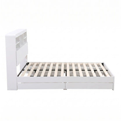 Artiss King Single Bed Frame with Storage, 4 Drawers, USB and Night Light White - Image 4