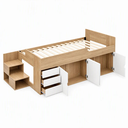 Artiss King Single Bed Frame with Storage, 3 Drawers and Two-Step Access, 2 Cabinets - Image 2