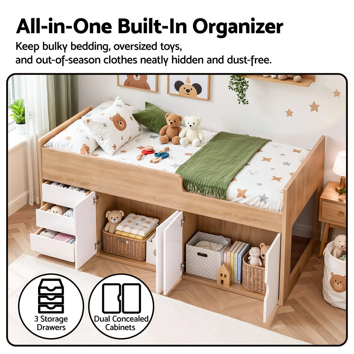 Artiss King Single Bed Frame with Storage, 3 Drawers and Two-Step Access, 2 Cabinets - Image 5