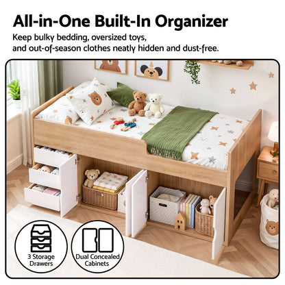 Artiss King Single Bed Frame with Storage, 3 Drawers and Two-Step Access, 2 Cabinets - Image 5