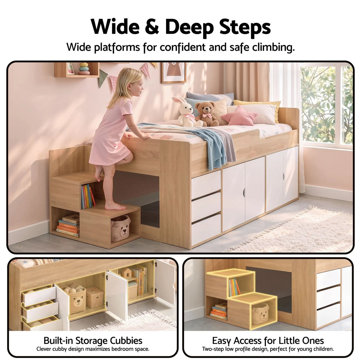 Artiss King Single Bed Frame with Storage, 3 Drawers and Two-Step Access, 2 Cabinets - Image 6