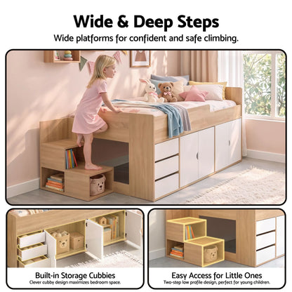 Artiss King Single Bed Frame with Storage, 3 Drawers and Two-Step Access, 2 Cabinets - Image 6