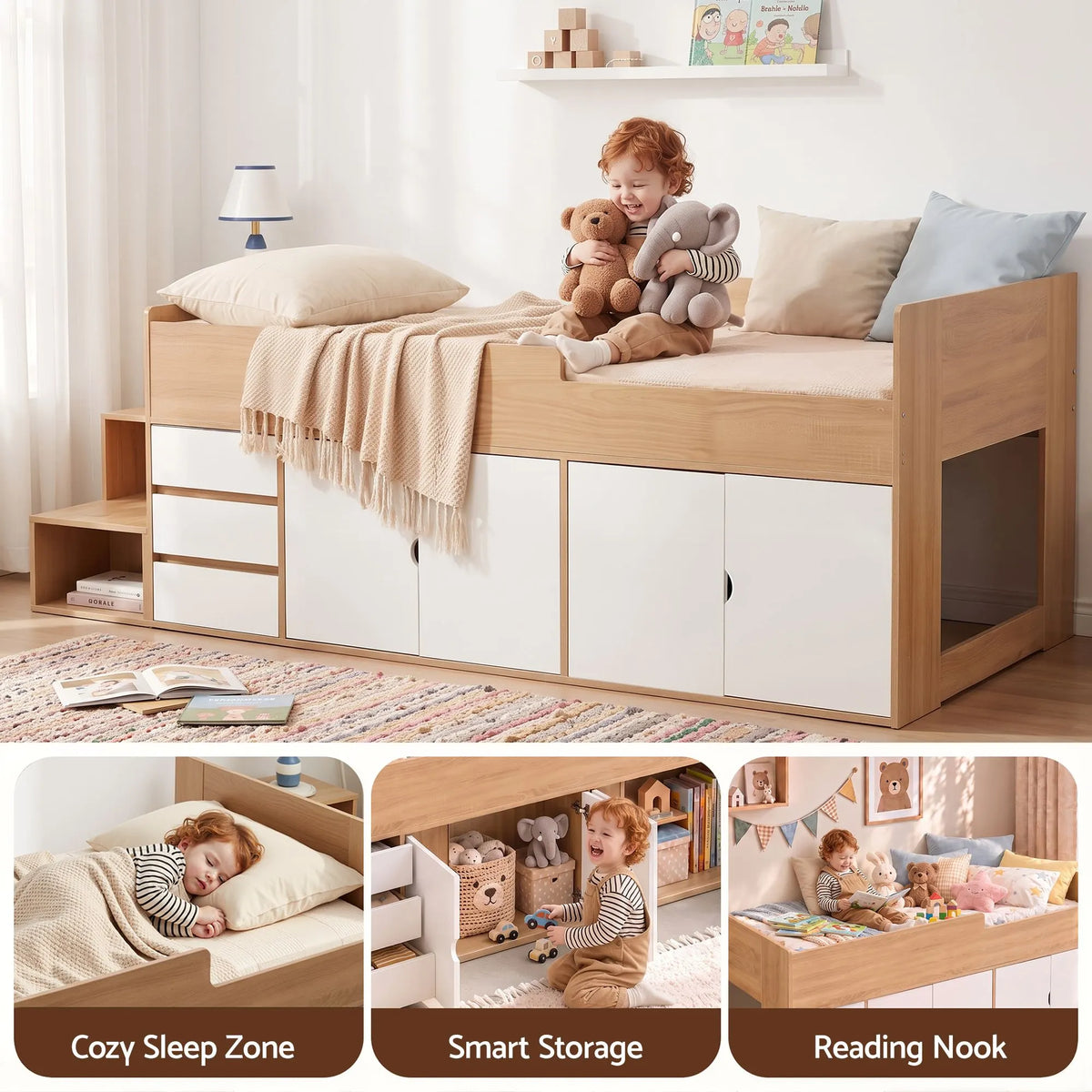 Artiss King Single Bed Frame with Storage, 3 Drawers and Two-Step Access, 2 Cabinets - Image 8