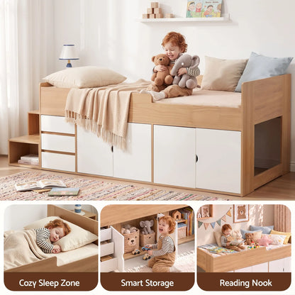Artiss King Single Bed Frame with Storage, 3 Drawers and Two-Step Access, 2 Cabinets - Image 8