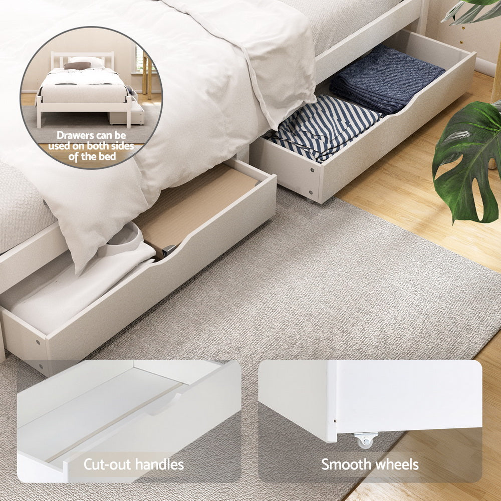 Artiss Bed Frame King Single Size Wooden Platform with 2 Storage Drawers White - Image 3