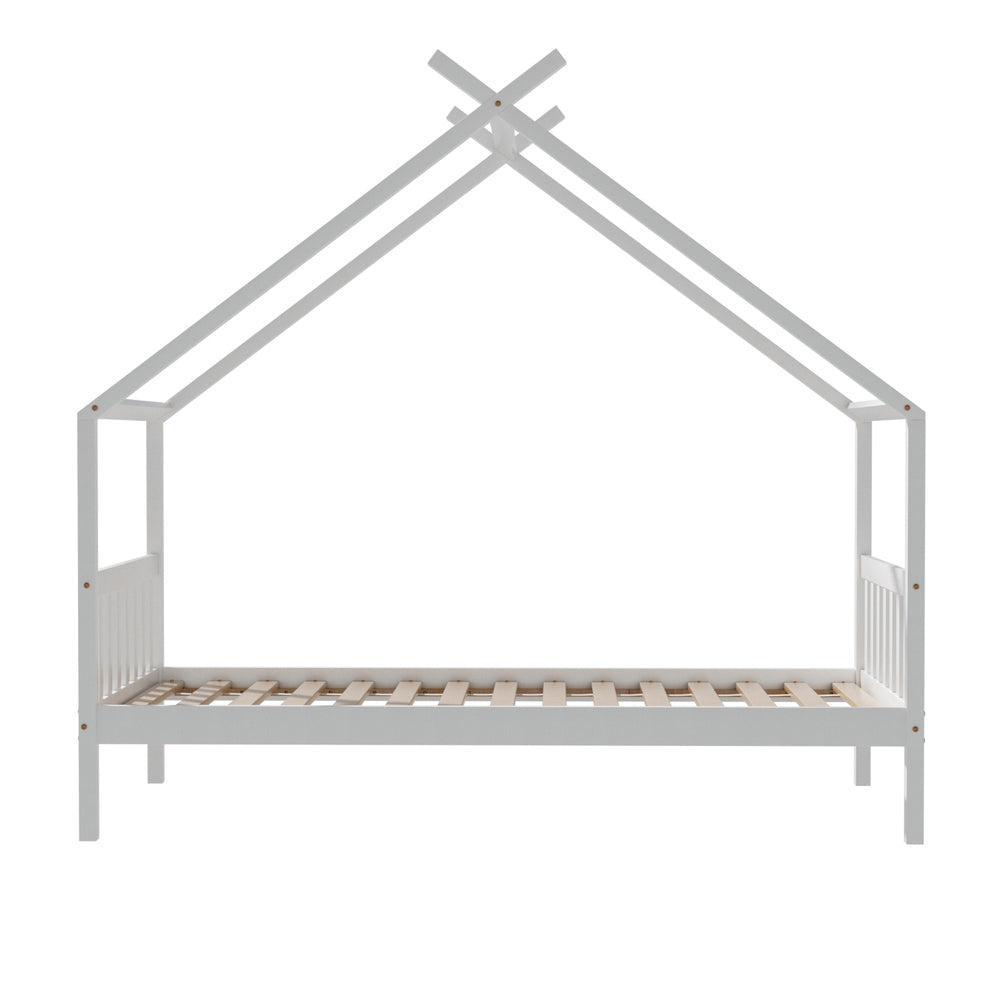 Artiss Bed Frame Wooden Base Kids Single Timber House  with 2 Storage Drawers Beds White - Image 3