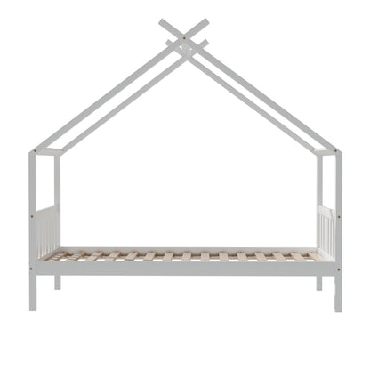 Artiss Bed Frame Wooden Base Kids Single Timber House  with 2 Storage Drawers Beds White - Image 3