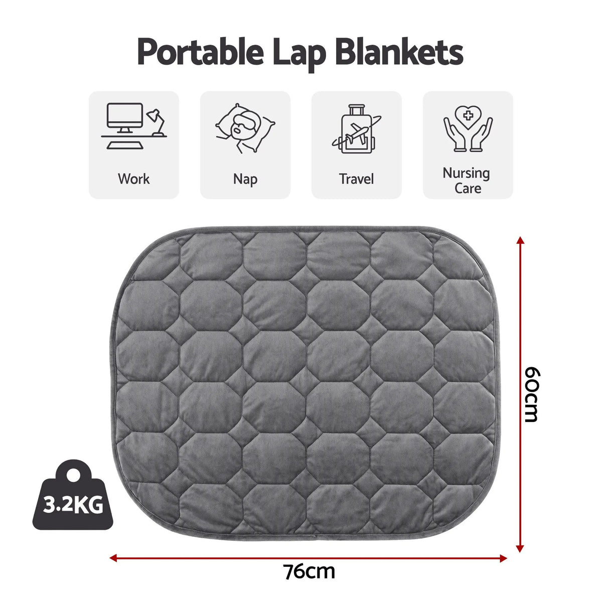 Giselle Weighted Lap Blanket 3.2KG Grey Crystal Velvet Quilted Glass Bead Fill for Sofa Office - Image 2