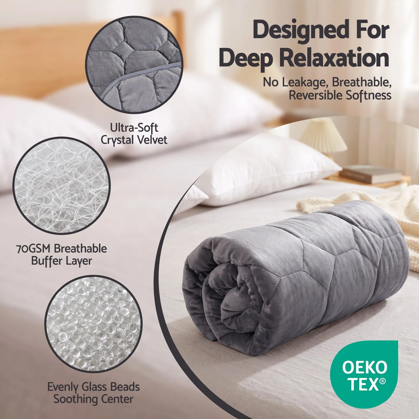 Giselle Weighted Lap Blanket 3.2KG Grey Crystal Velvet Quilted Glass Bead Fill for Sofa Office - Image 3
