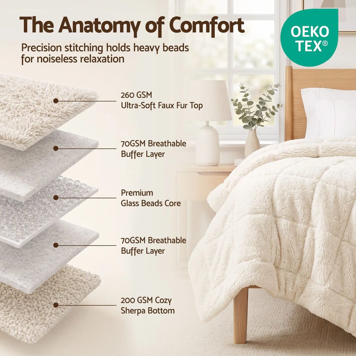 Giselle Faux Fur Weighted Blanket 2 Sided Long Pile Sherpa Reverse Cream 5.5KG 120 x 180cm  - Image 3