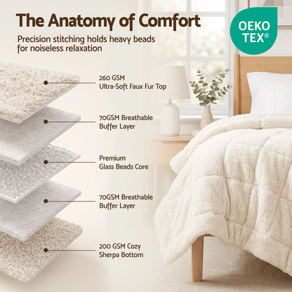 Giselle Faux Fur Weighted Blanket 2 Sided Long Pile Sherpa Reverse Cream 6.8KG 120 x 180cm - Image 3