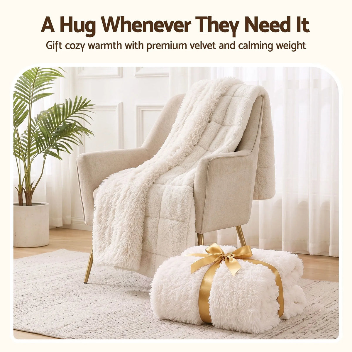 Giselle Faux Fur Weighted Blanket 2 Sided Long Pile Sherpa Reverse Cream 6.8KG 120 x 180cm - Image 7