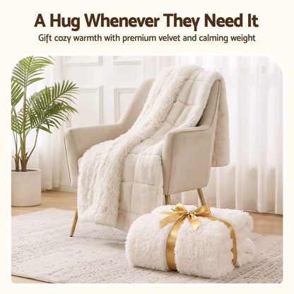 Giselle Faux Fur Weighted Blanket 2 Sided Long Pile Sherpa Reverse Cream 11KG 152 x 203cm  - Image 7