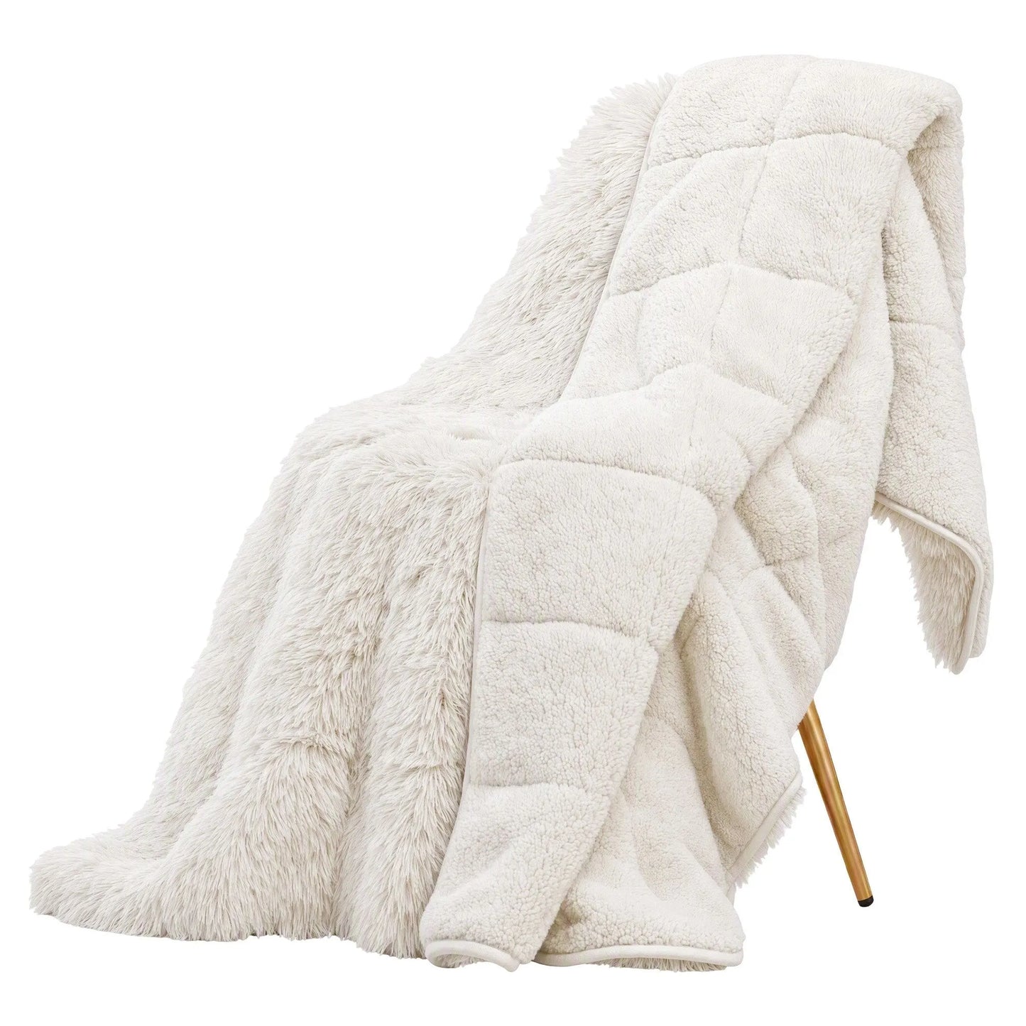 Giselle Faux Fur Weighted Blanket 2 Sided Long Pile Sherpa Reverse Cream 9KG 152 x 203cm  - Image 8