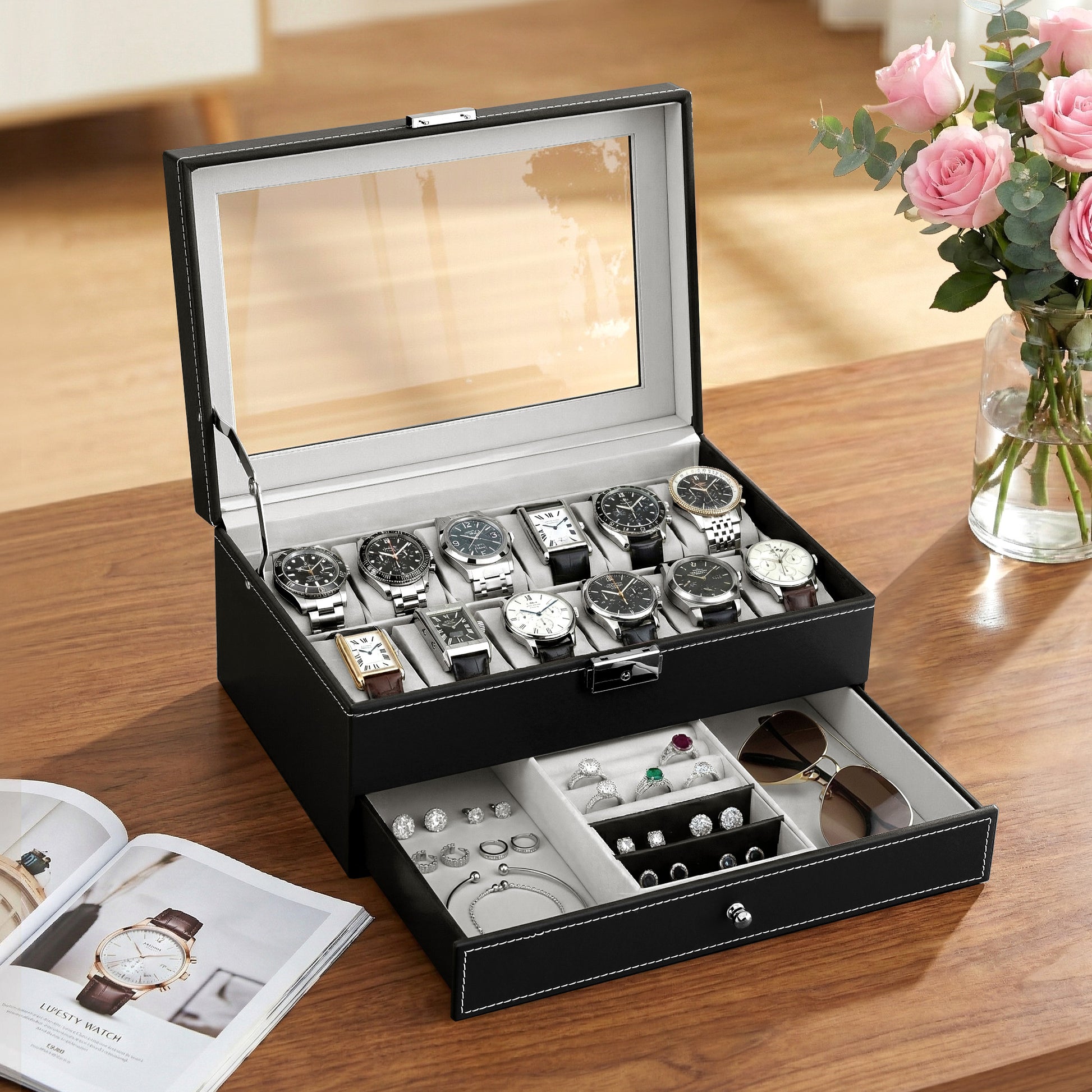 Embellir 12 Grids Watch Box Organizer Case Jewelry Display Storage Showcase - Image 8